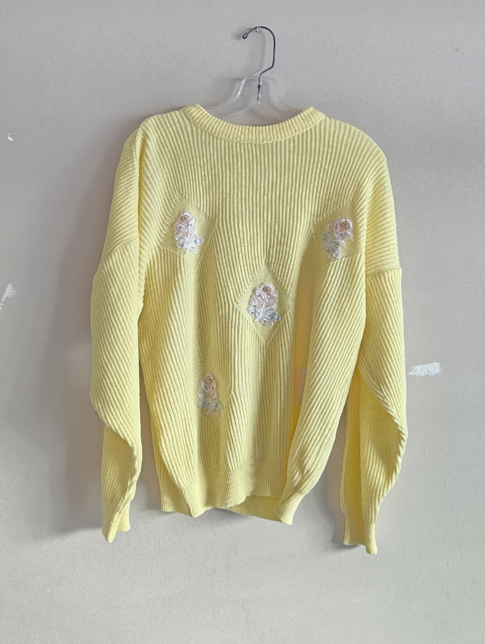 Yellow Knit Floral Embroidery Pullover Sweater - Picture 2 of 11